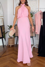 Halter Sleeveless Open Back Waisted Maxi Dress