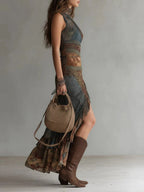 Hippie Style Vacation Retro Asymmetrical Sloping Shoulders Maxi Dresses