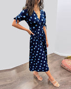 Soledad Aesthetic V Neck Dress with Polka Dots Evening Wear Edit