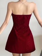 Sequins Backless Strapless Top Bow Zipper Mini&Short Dresses