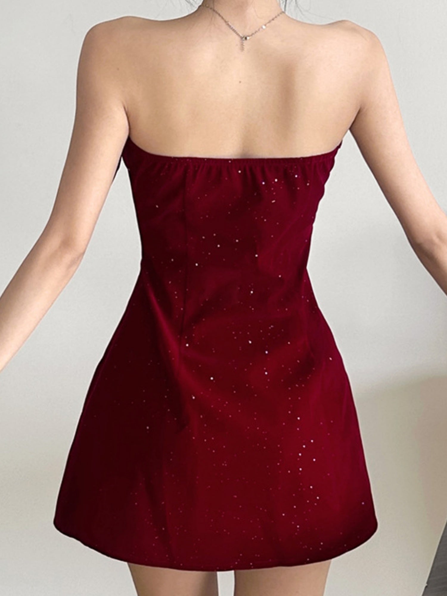 Sequins Backless Strapless Top Bow Zipper Mini&Short Dresses