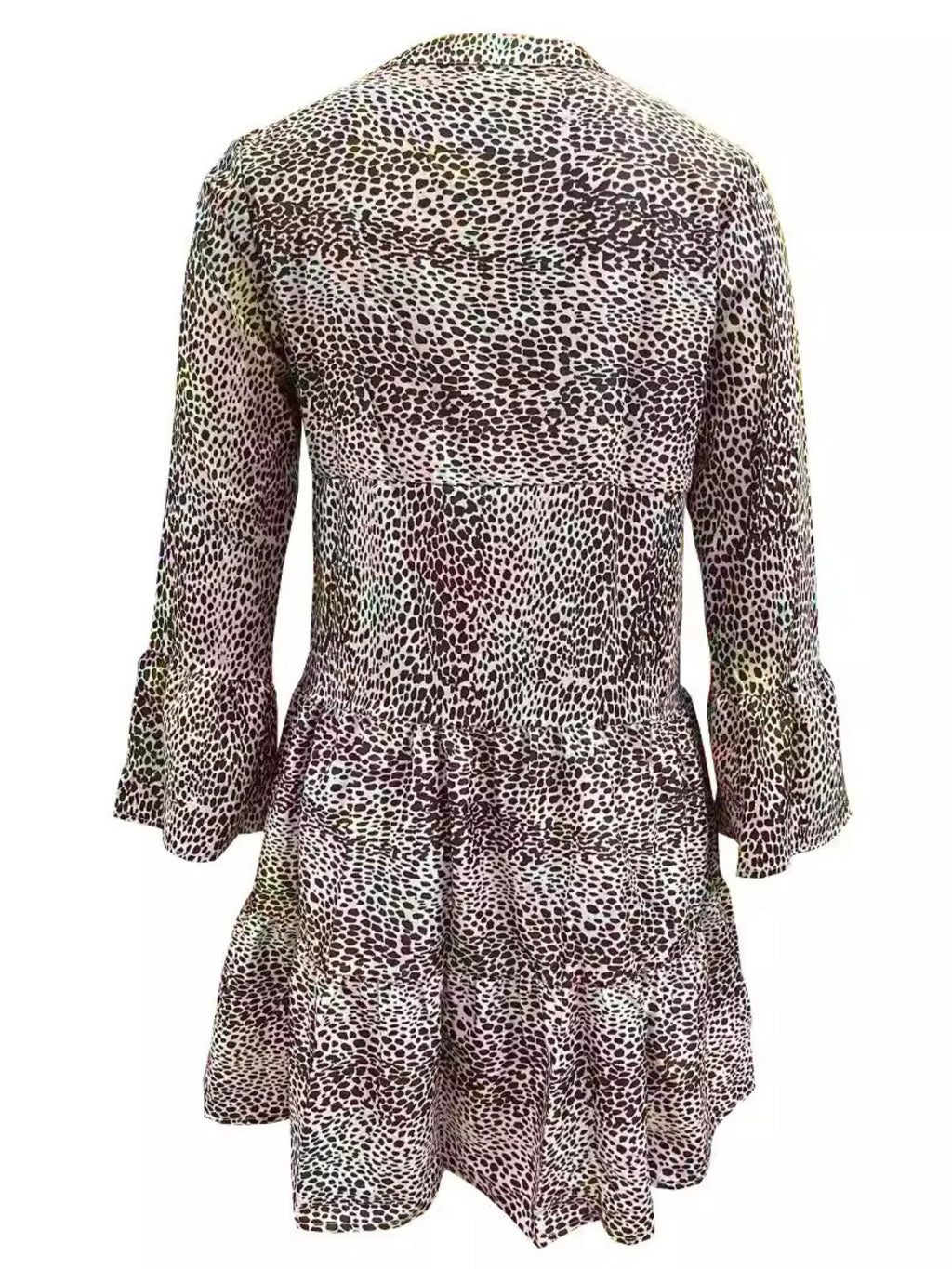 Leopard Print V-neck Long Sleeves Large Skirt Mini&Short Dresses