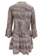 Leopard Print V-neck Long Sleeves Large Skirt Mini&Short Dresses