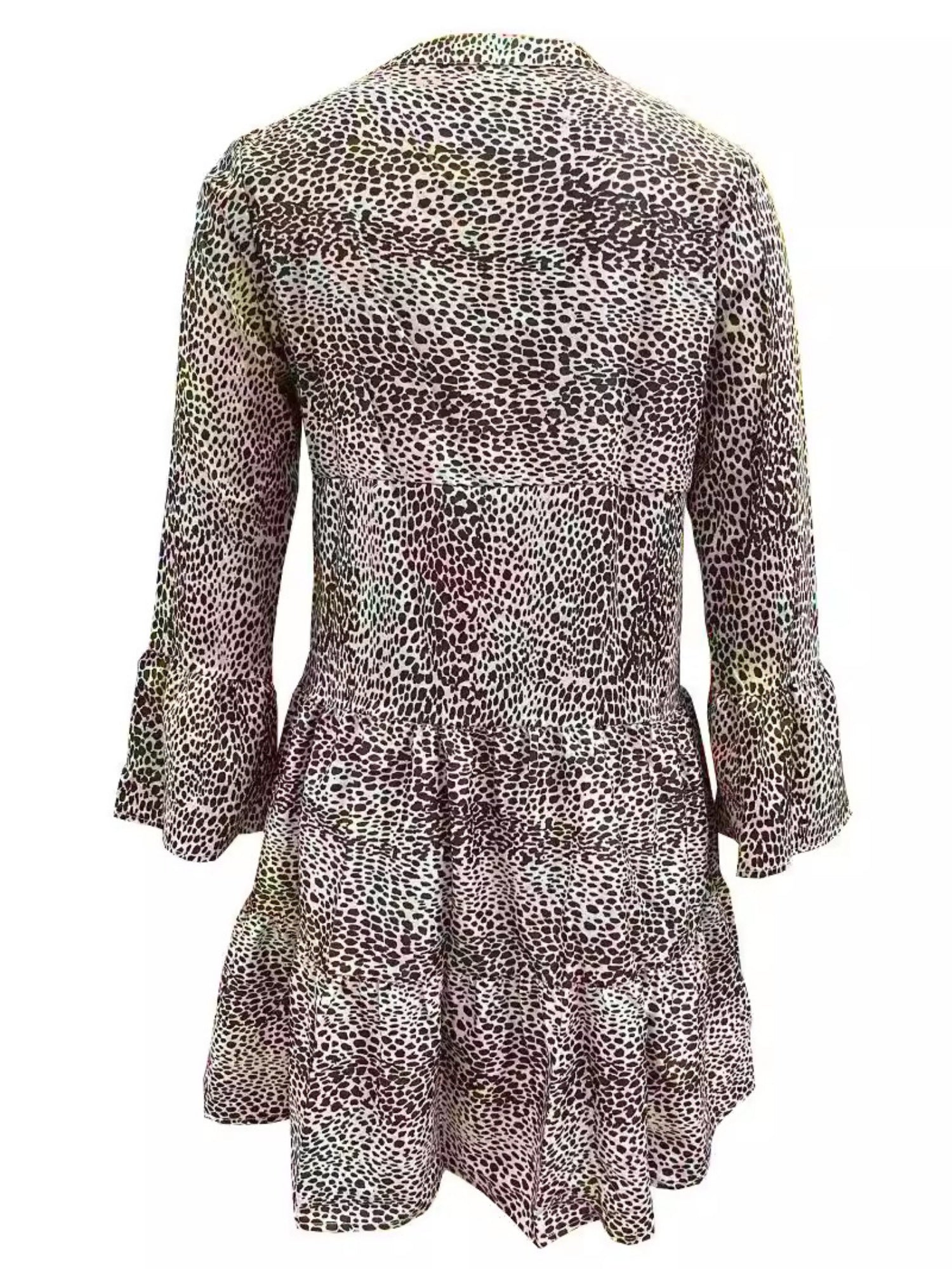 Leopard Print V-neck Long Sleeves Large Skirt Mini&Short Dresses