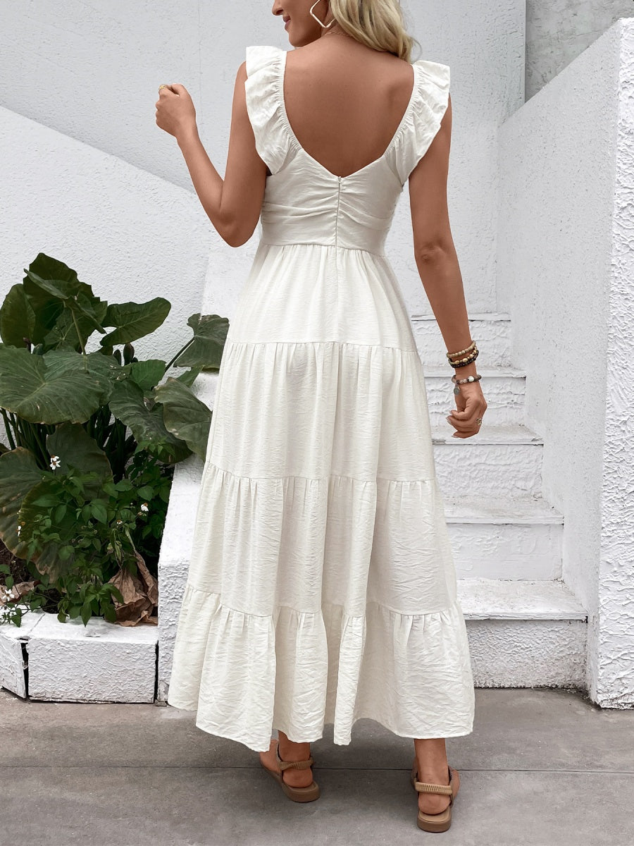 V-neck Pleats Comfort Gentle Maxi Dresses
