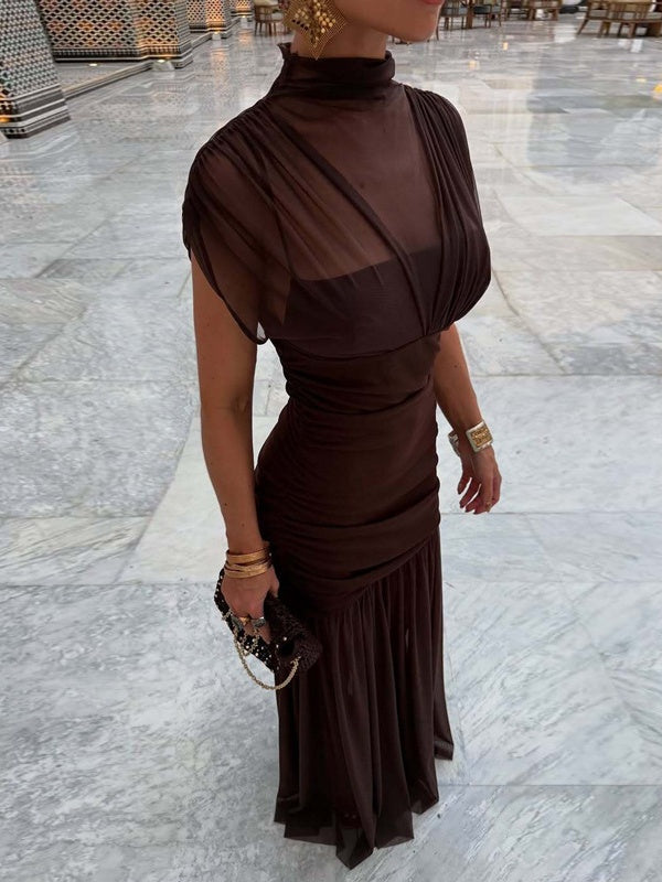 Fitted, Bodycon Maxi Dress With Mesh Panels