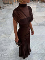 Fitted, Bodycon Maxi Dress With Mesh Panels