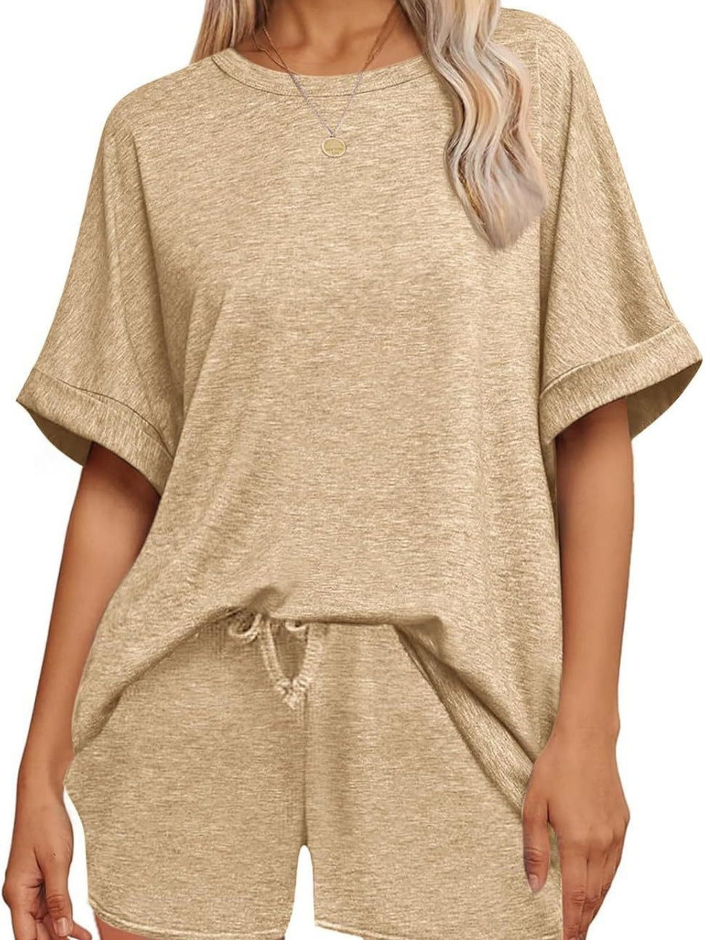 Batwing Sleeve T-shirt Drawstring Shorts Pocket Sportswear 2-piece Sets