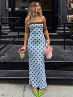 Polka Dots Color-blocked Halter Neck And Backless Maxi Dresses