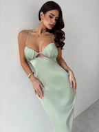 Hollow Slim-fit Satin Formal Dress Midi Dresses