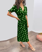 Soledad Aesthetic V Neck Dress with Polka Dots Evening Wear Edit