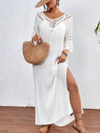 Hand-crocheted Patchwork Colorful Pom-poms Sexy Hollow-out Backless Loose Beachwear