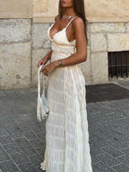 Pleated V-neck Camisoles Maxi Dresses