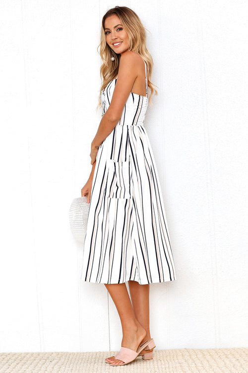 Sunflower Print Spaghetti Strap Button Front Fit and Flare Midi Dress