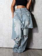 Splicing Hole Distressed Loose-fit Jeans
