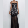 U neck skull print mesh backless cami maxi dress  | Festival Outfits Women