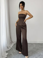 Brown Strapless Wide-leg Pants Two-piece Set
