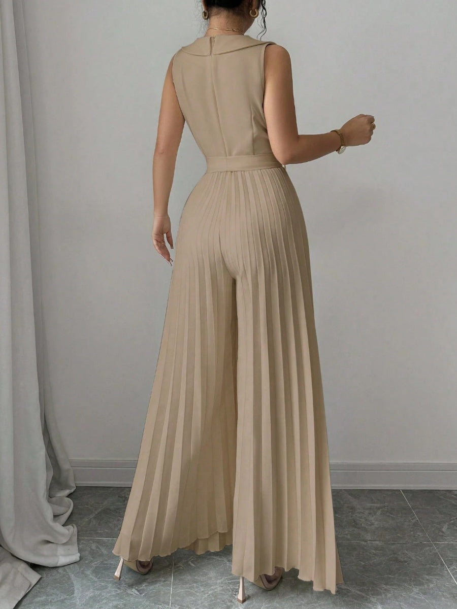 Commuting Suit Collar Pleated Pants Double-breasted Jumpsuits