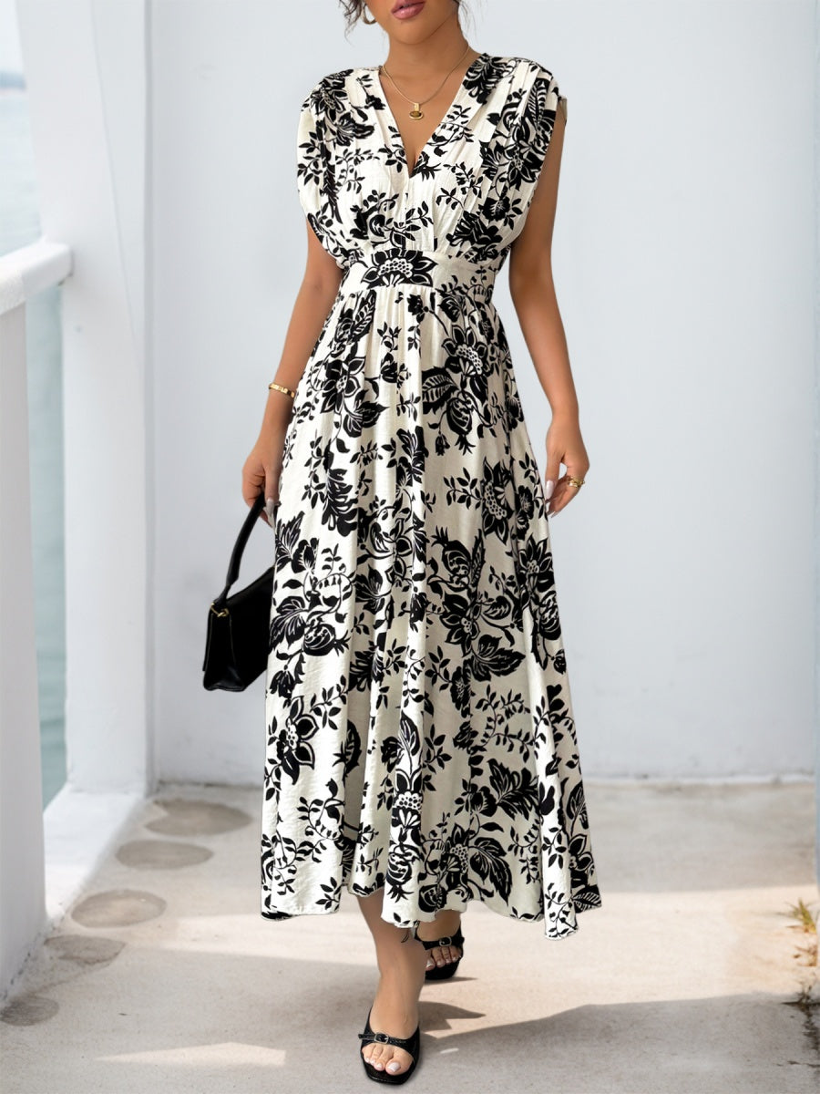 Printed V-neck Vacation Leisure Maxi Dresses