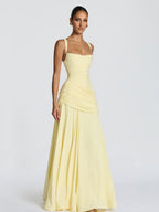 Pleated Waist-cinching And Backless Fish Tail Low-cut Halter Top Maxi Dresses