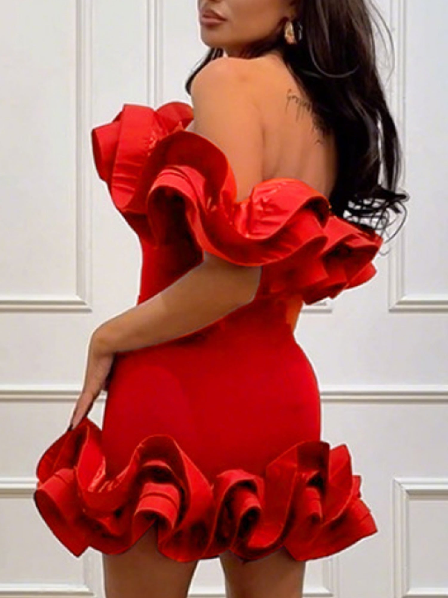 3D Flowers Valentine's Day Off-shoulder Strapless Top Pleated Mini&Short Dresses