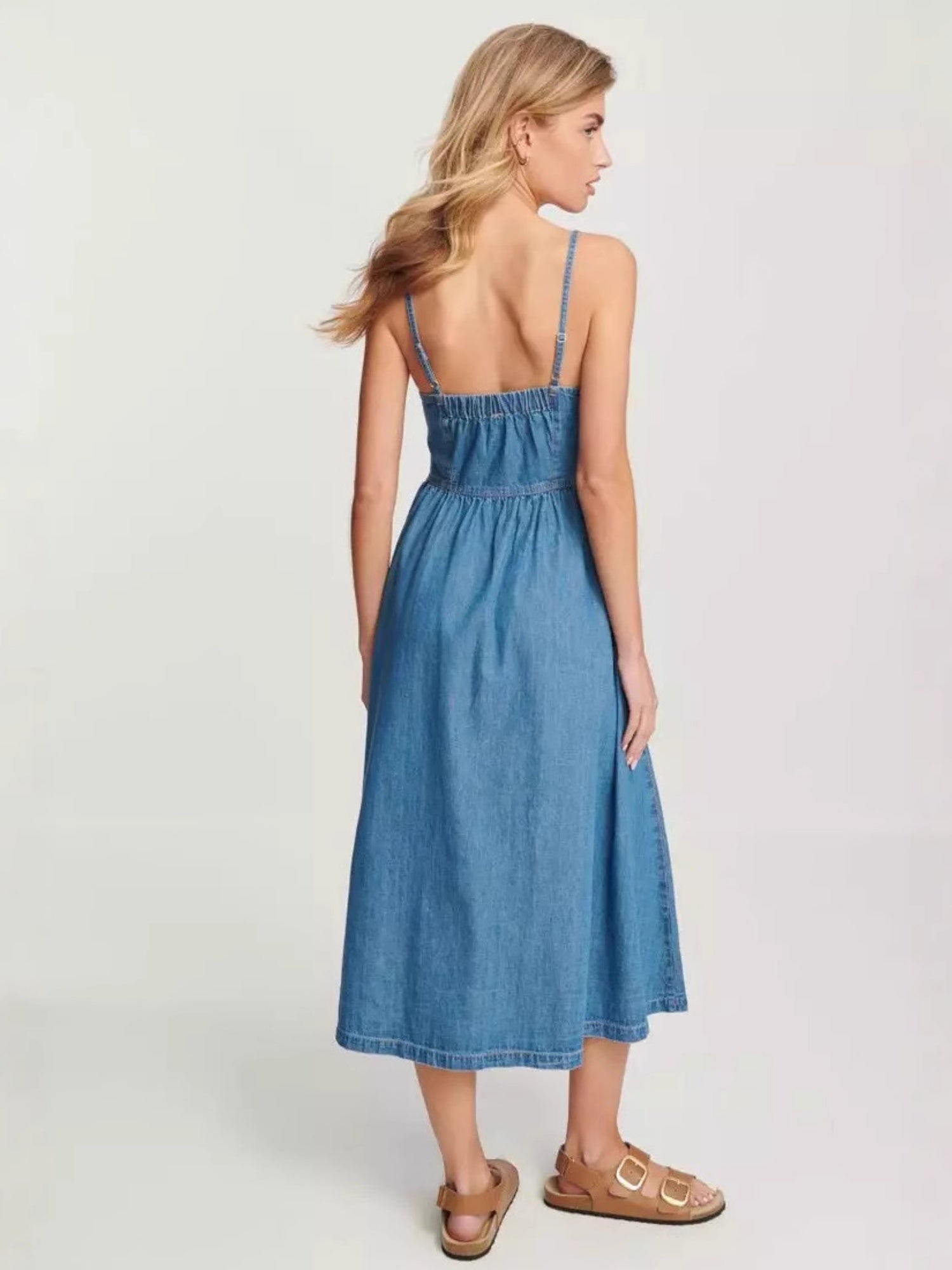 Denim Pocket Buttons Camisoles Maxi Dresses