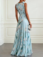 Floral Printed Parties V-neck Sleeveless Maxi Dresses
