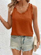 Textured Fabric V-neck Ruffled Vest