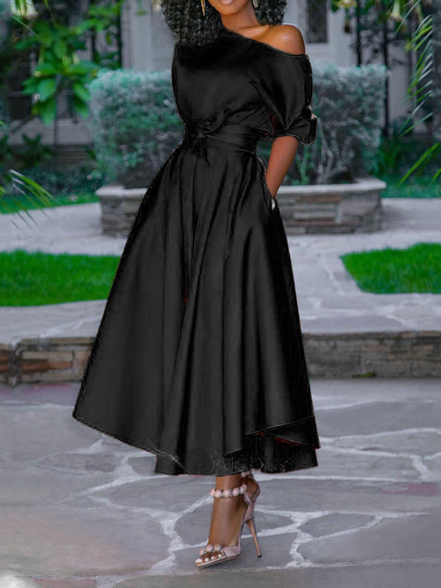 One-shoulder Tie-waist Midi Dress