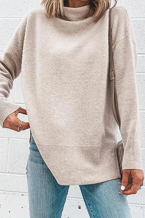 Janice Turtleneck Side Split Long Sleeve Top