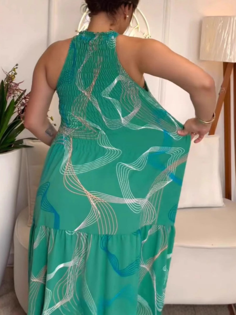 Printed Halter Waist Vacation Temperament Maxi Dresses