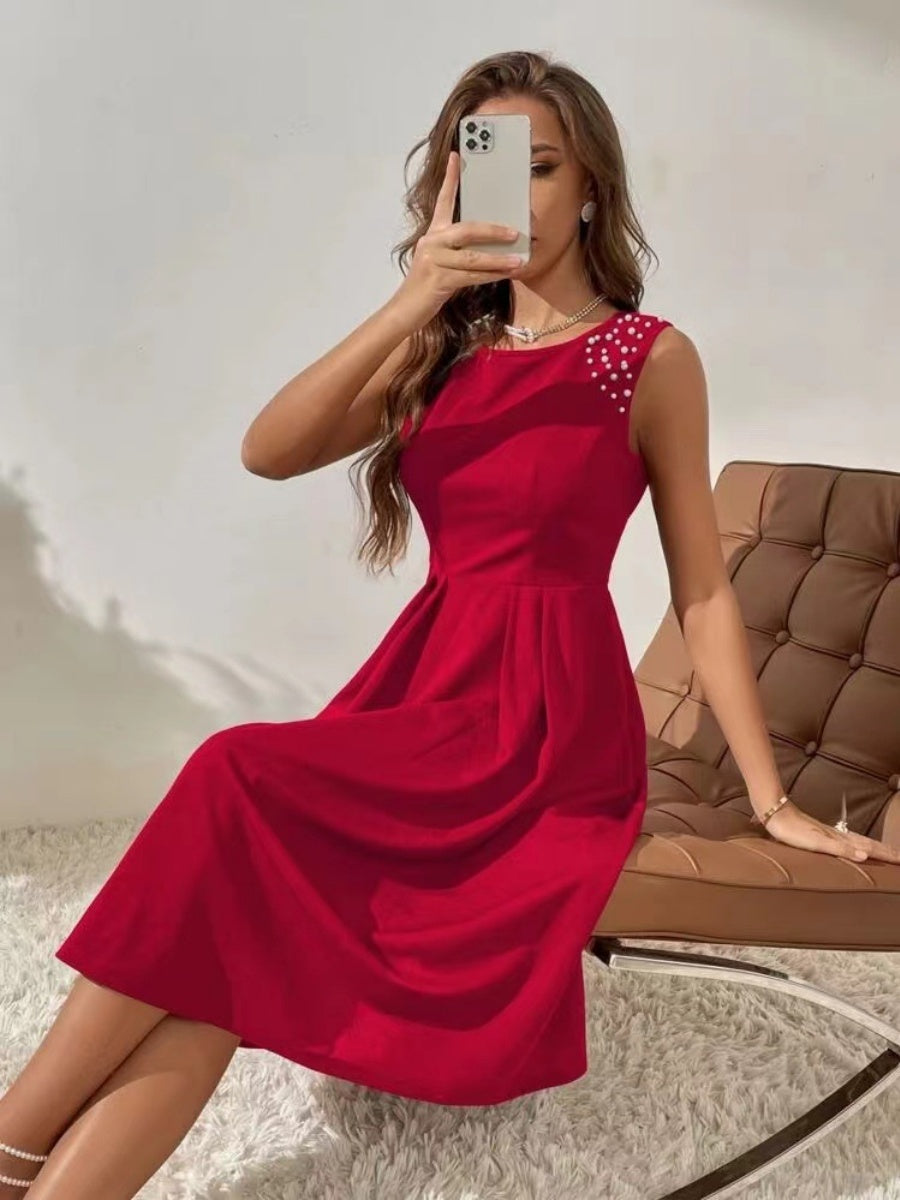 Crew Neck Beading Sleeveless Commuting Mini&Short Dresses