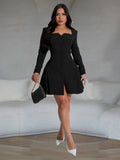 V-neck Button Big Swing Mini&Short Dresses