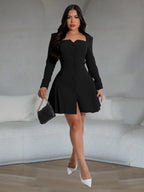 V-neck Button Big Swing Mini&Short Dresses