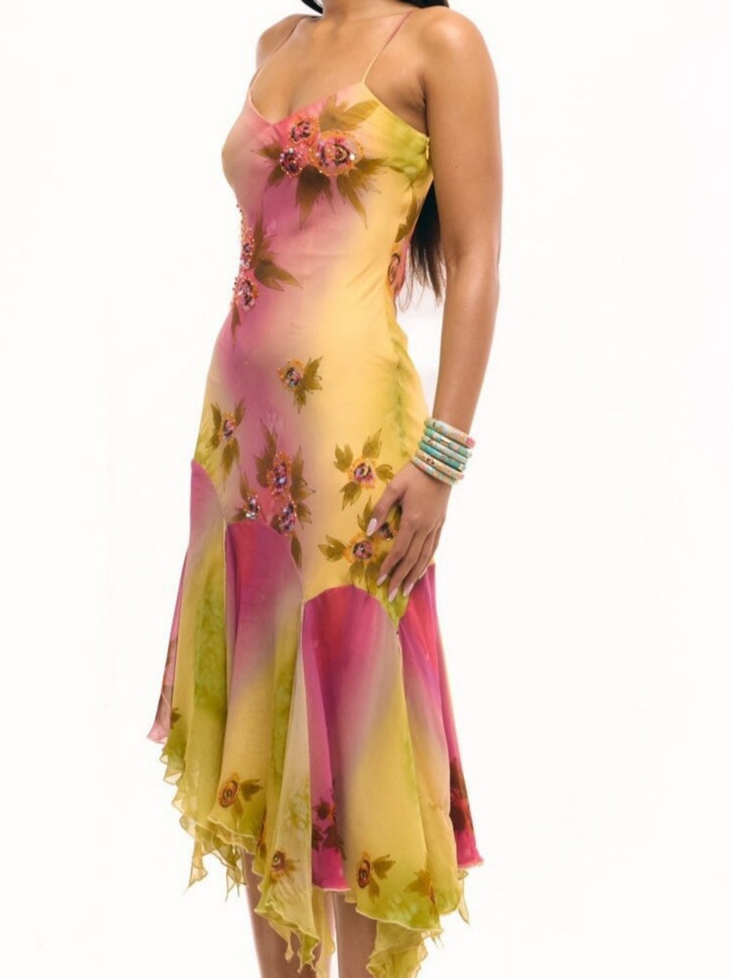Embroidery Print Ruffled Hem Camisoles Mini&Short Dresses