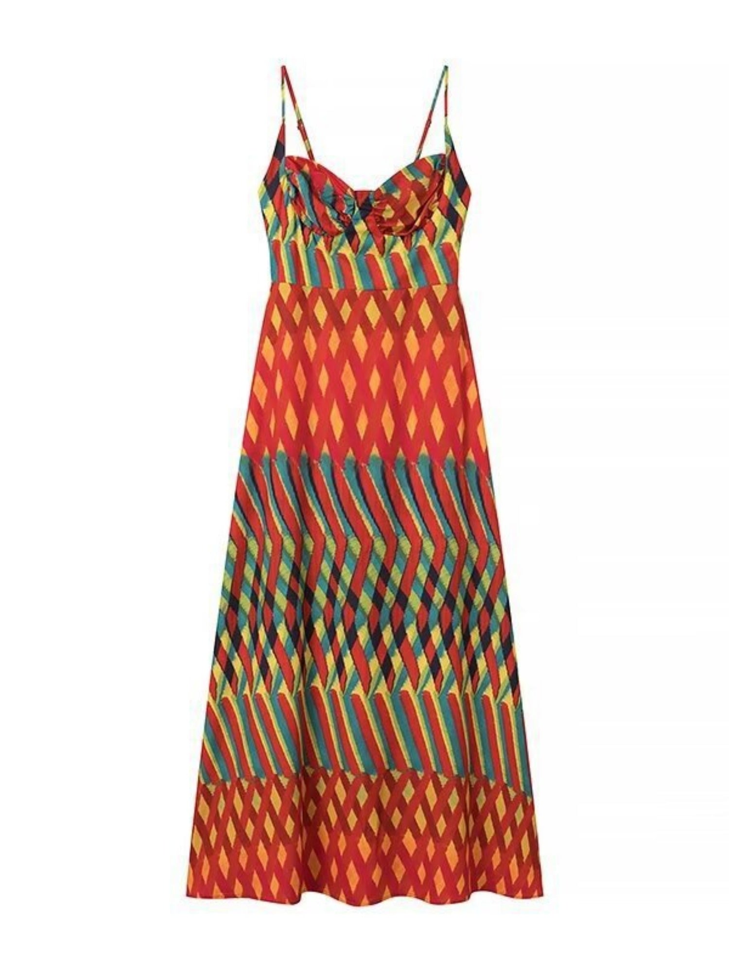 Color-blocked Print Spaghetti Strap Maxi Skirt Maxi Dresses