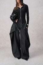 Swinging Symphony Fake Two-Piece Wide-Leg Jeans