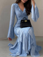 V-neck Ruffle Floral Print Irregular Hem Vacation Midi Dresses