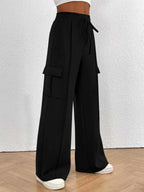 Elastic Waistband Lace Up Pocket Cargo Trousers
