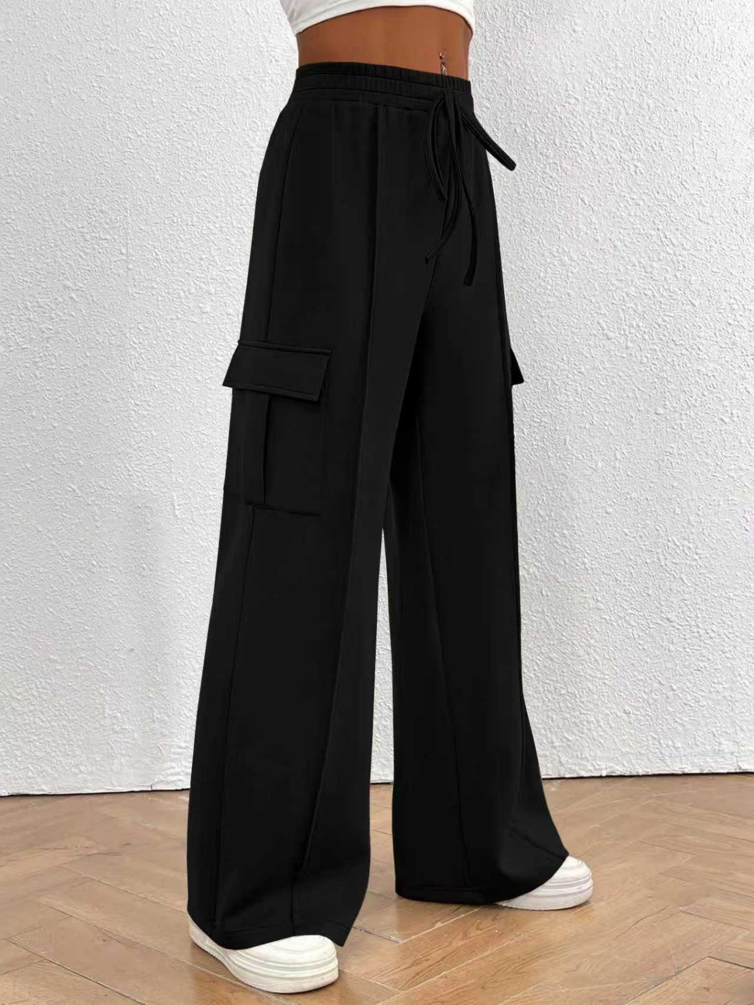 Elastic Waistband Lace Up Pocket Cargo Trousers