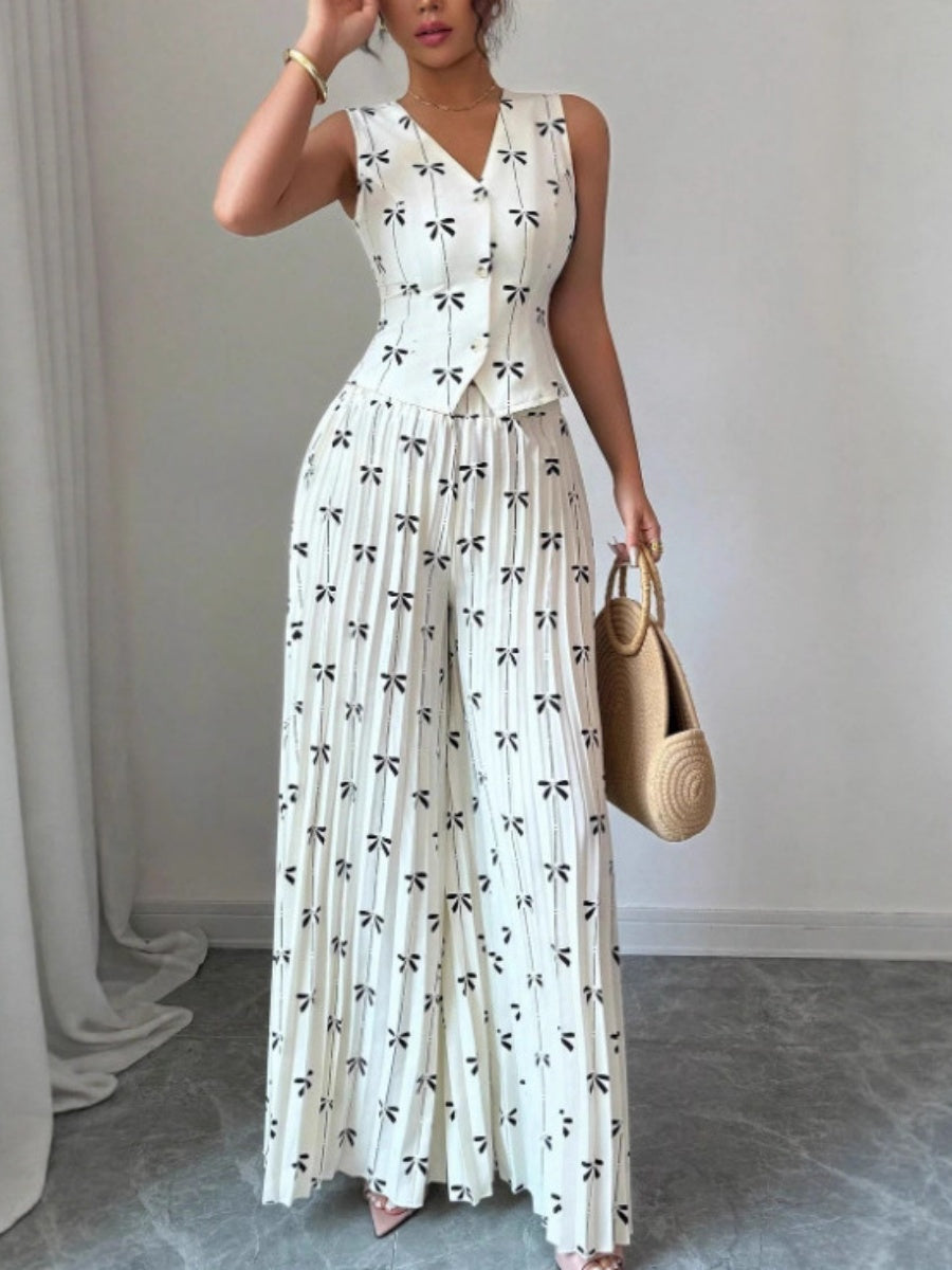 Floral Print Vest Top And Pleated Trousers Two-piece Set