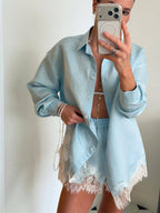 Lace-Trim Resort Shirt & Shorts Set