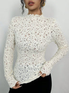 Lace Flowers Perspective High Collar Slim Fit Long-sleeved T-shirt