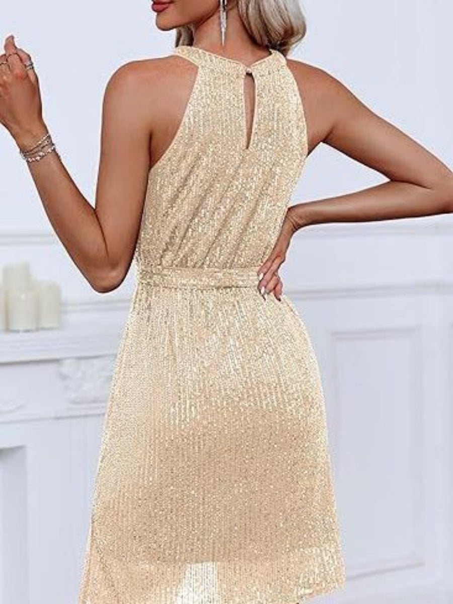 Sequins Halter Lace Up Formal Dress Parties Mini&Short Dresses