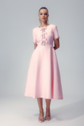Mercedes Minimalist Midi Dress with Bow and Crystal Embellishment Chic Silhouette Collection