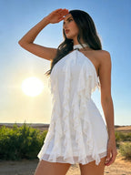 Halter Ruffle Hip-hugging Formal Dress Vacation Mini&Short Dresses