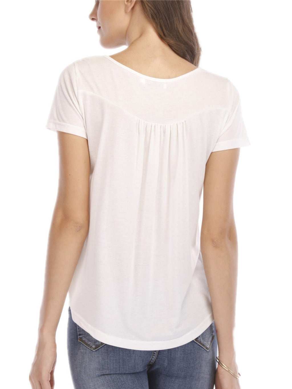 V-neck Pleated Buttons Loose-fit Short-sleeved T-shirt