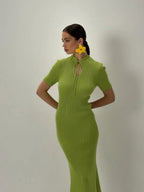Hollow Knitting Crochet Jacquard Hip-hugging Short Sleeve Grace Maxi Dresses