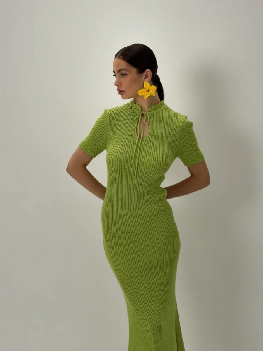 Hollow Knitting Crochet Jacquard Hip-hugging Short Sleeve Grace Maxi Dresses