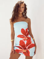 Floral Print Strapless Bodycon Mini&Short Dresses